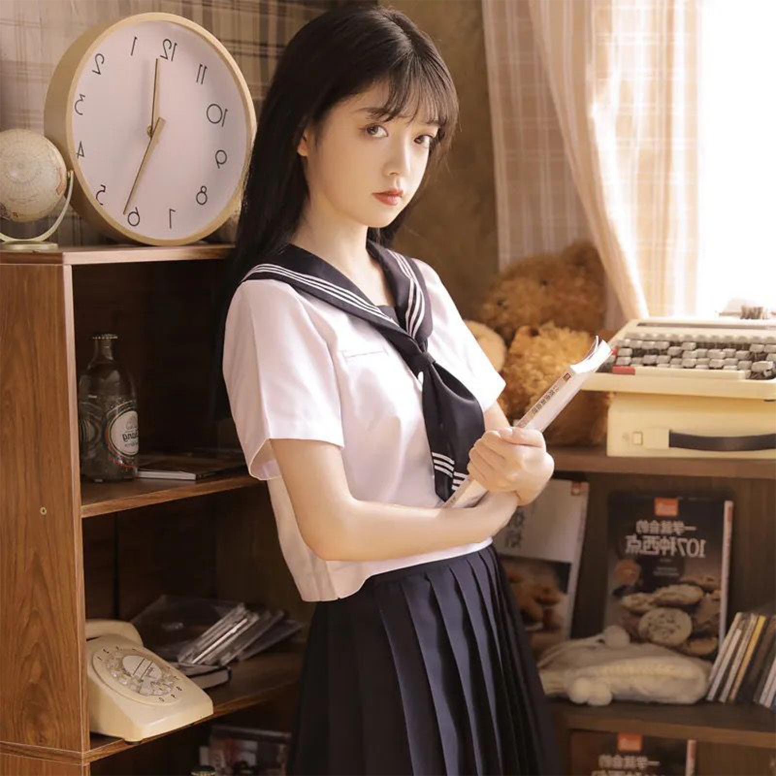 Japanese Academy Style JK Uniform | Women’s Summer Sailor Suit Skirt Set | Basic Middle & High School Class Uniform C027 party X party