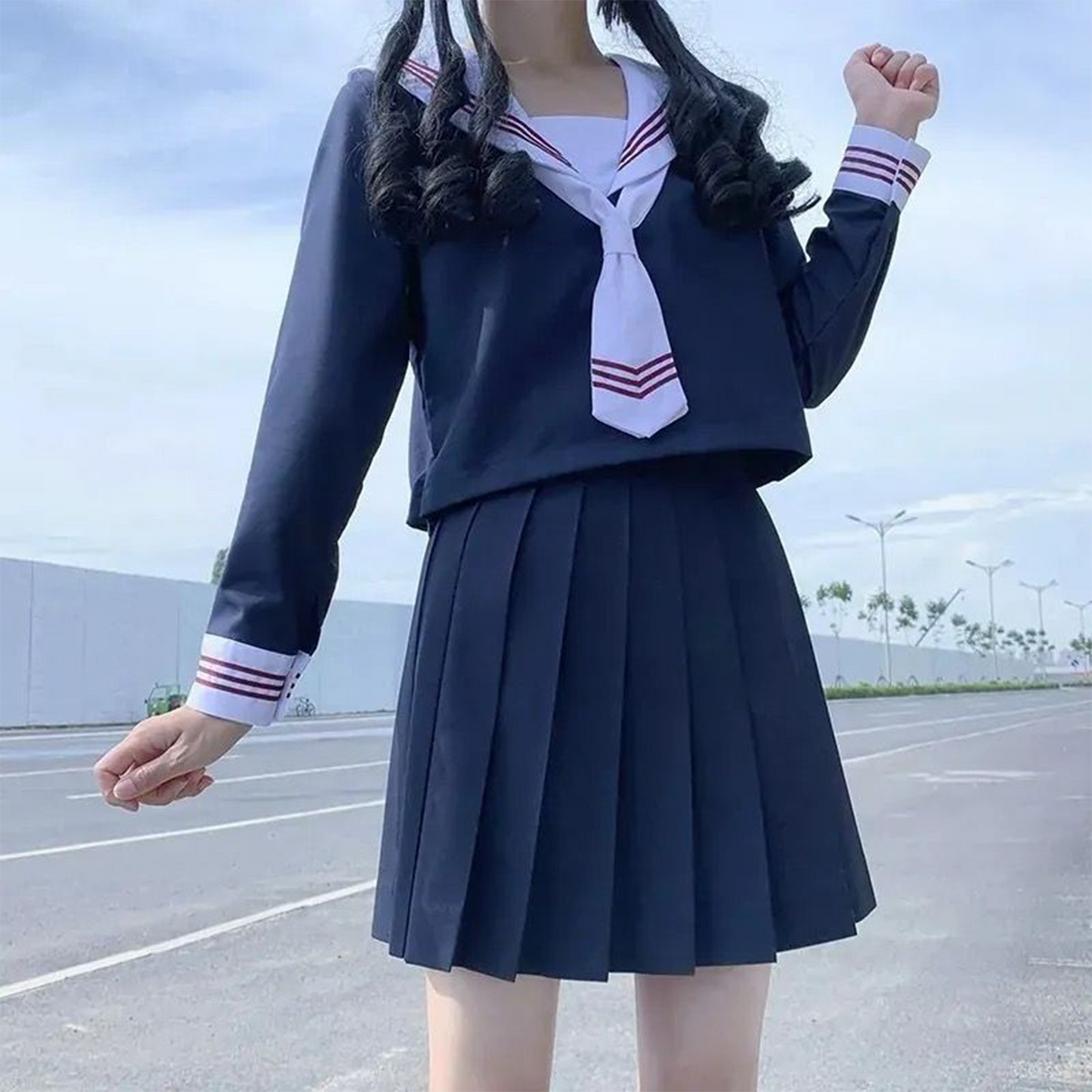 Authentic White-Collar Sailor Suit | Red Three-Line JK Uniform Set - Premium School-Supplied Style Japanese Academy Basics (C031) party X party