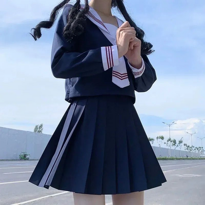 Authentic White-Collar Sailor Suit | Red Three-Line JK Uniform Set - Premium School-Supplied Style Japanese Academy Basics (C031) party X party
