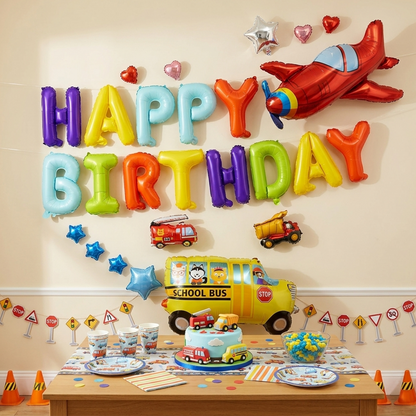 Birthday Balloon Decoration Set - Airplane School Bus Fire Truck Engineering Vehicles S044 party X party