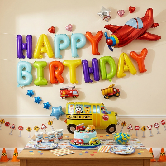 Birthday Balloon Decoration Set - Airplane School Bus Fire Truck Engineering Vehicles S044 party X party