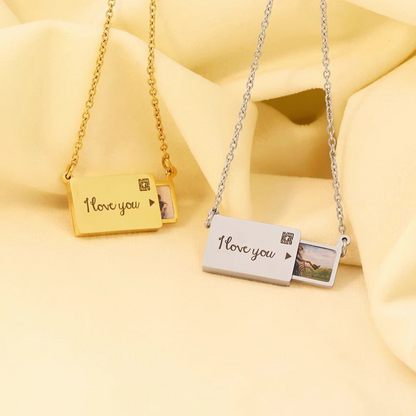 Custom Photo Envelope Locket Necklace | Engraved Stainless Steel Hidden Message Pendant | Minimalist Clavicle Chain Jewelry | Anniversary Gift