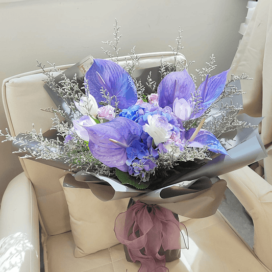 Purple bouquet purple and blue palm bouquet flowers anniversary confession Valentine's Day – F-240 - party X party