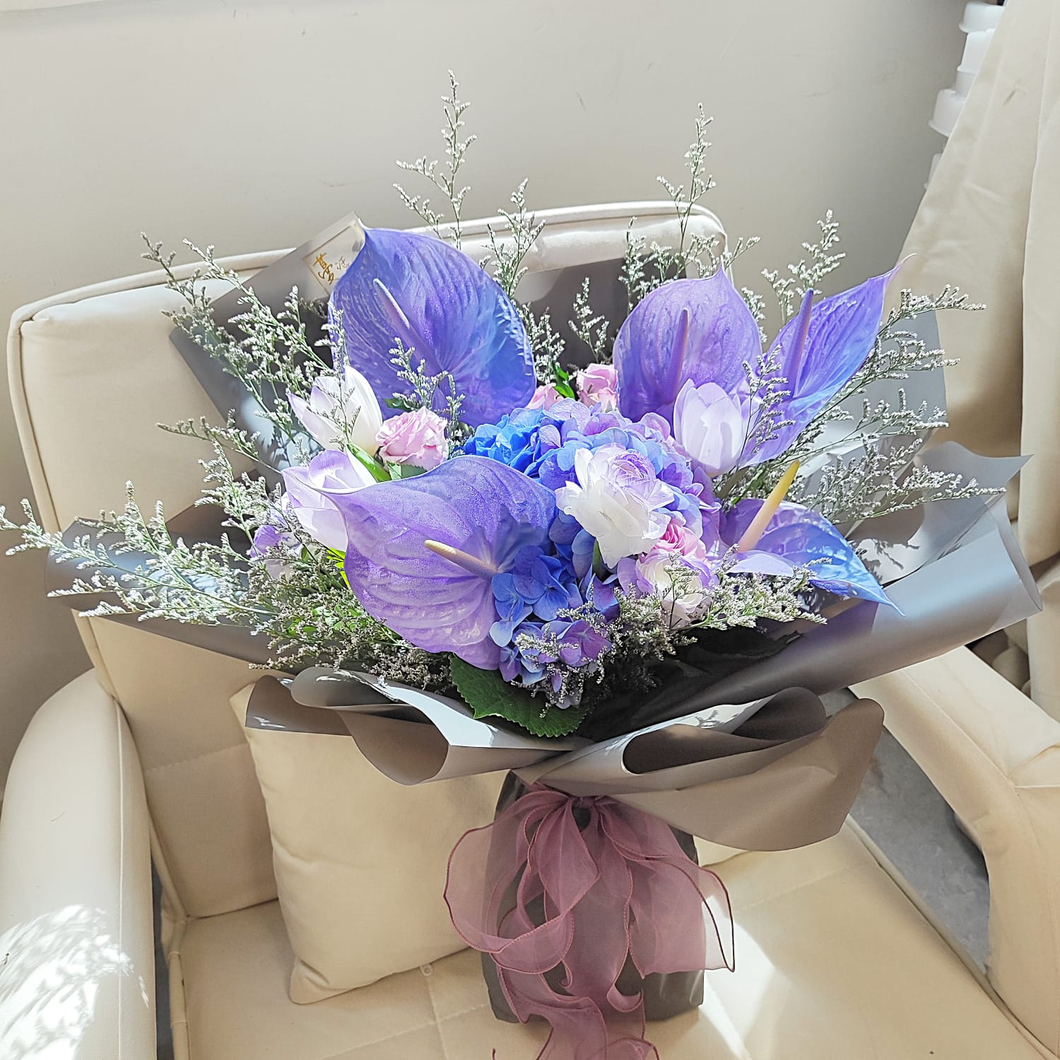 紫色花束~紫藍色掌花束~鮮花 紀念日 表白 情人節 F-240