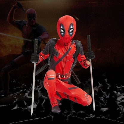 Deadpool Kids Battle Suit Costume – Marvel Superhero Full-Body Cosplay Jumpsuit for Boys Halloween Party Outfit | MTJ201