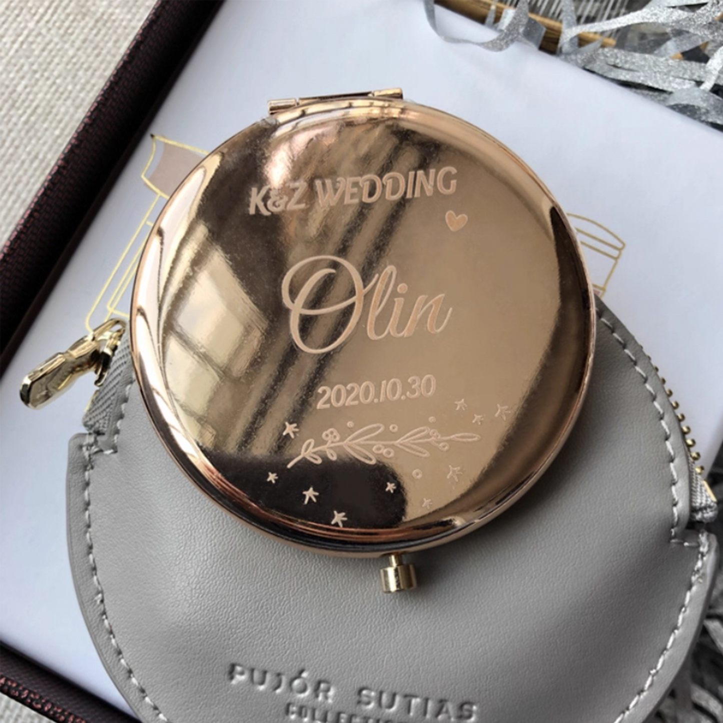 Custom Text Logo Portable Mirror – Bridesmaid Gift, Bride Souvenir, Company Gift, Graduation Gift, Makeup Mirror