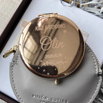 Custom Text Logo Portable Mirror – Bridesmaid Gift, Bride Souvenir, Company Gift, Graduation Gift, Makeup Mirror
