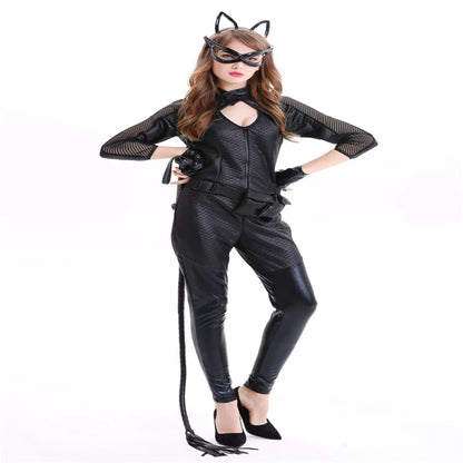 Catwoman Batman Returns Cosplay Costume High-Stretch Patent Leather Style Bodysuit with Whip Sexy Villain Halloween Movie Performance Outfit for Women – DC403 party X party
