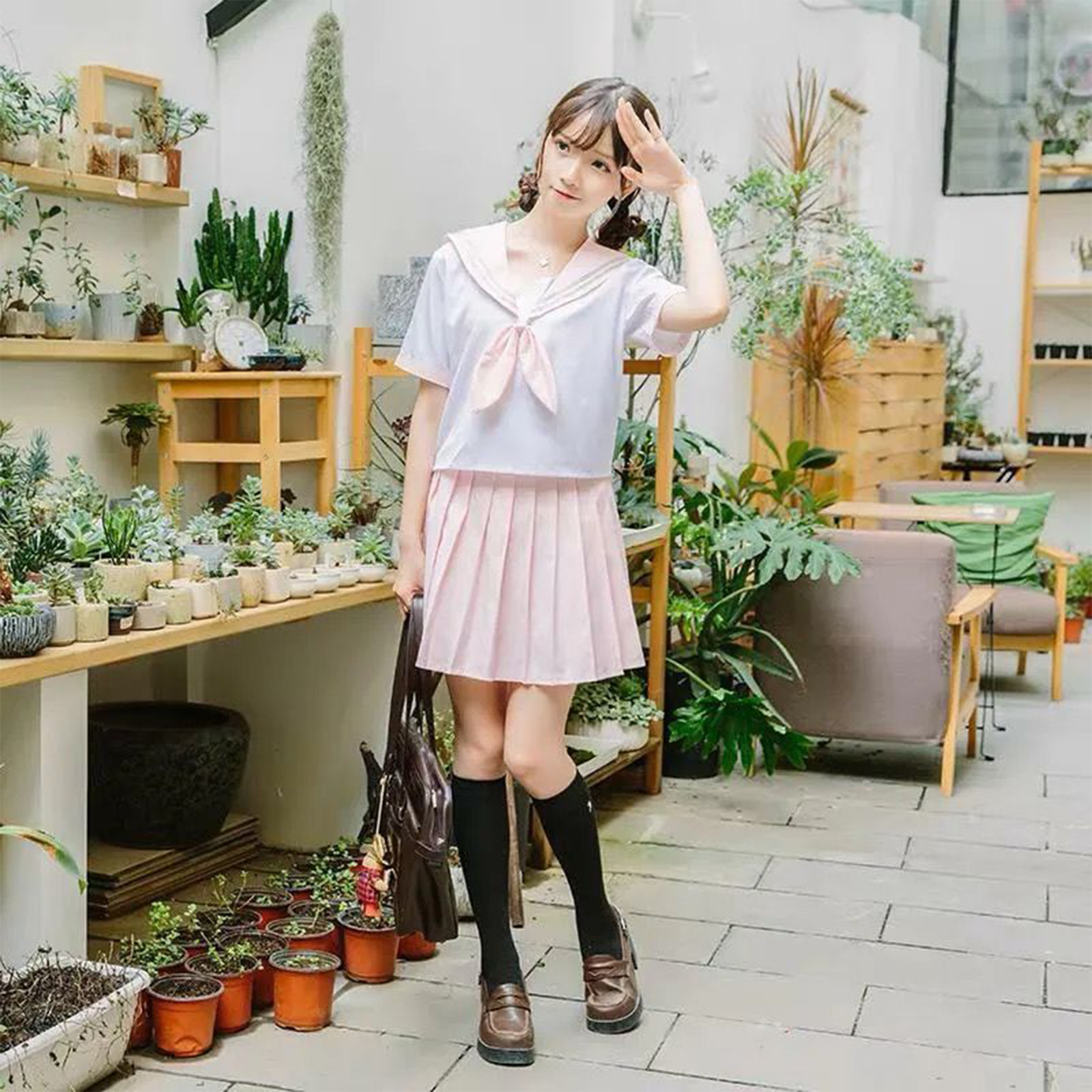 Kansai Style Sailor Uniform Set | Two-Line Mint Pink Soft-Girl JK Outfit | Japanese Academy Performance Uniform C023 party X party