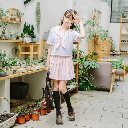 Kansai Style Sailor Uniform Set | Two-Line Mint Pink Soft-Girl JK Outfit | Japanese Academy Performance Uniform C023 party X party