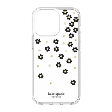 kate spade New York - iPhone 13 Pro (with 13 Pro Max inside) hard shell protective case - scattered blackwhitegold gemstoneclearwhite cushion – LP-092 - party X party
