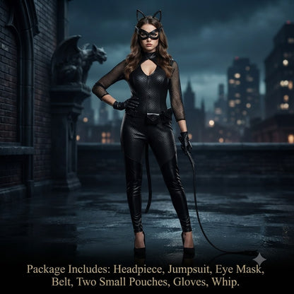 Catwoman Batman Returns Cosplay Costume High-Stretch Patent Leather Style Bodysuit with Whip Sexy Villain Halloween Movie Performance Outfit for Women – DC403 party X party