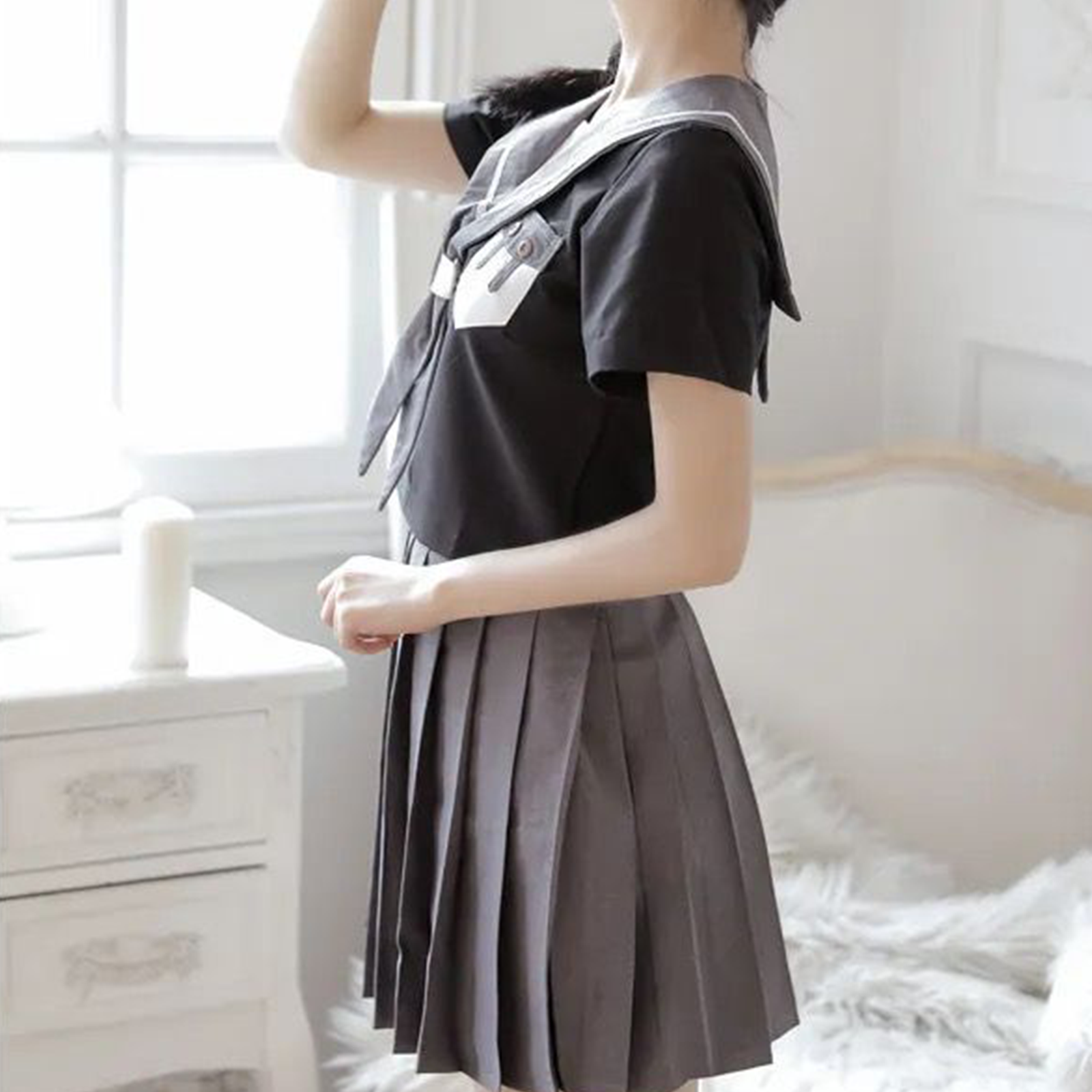 Standard Japanese JK Sailor Suit | 1-Line Minimalist Academy Uniform Set | Short-Sleeve White Summer Student Outfit C024 party X party