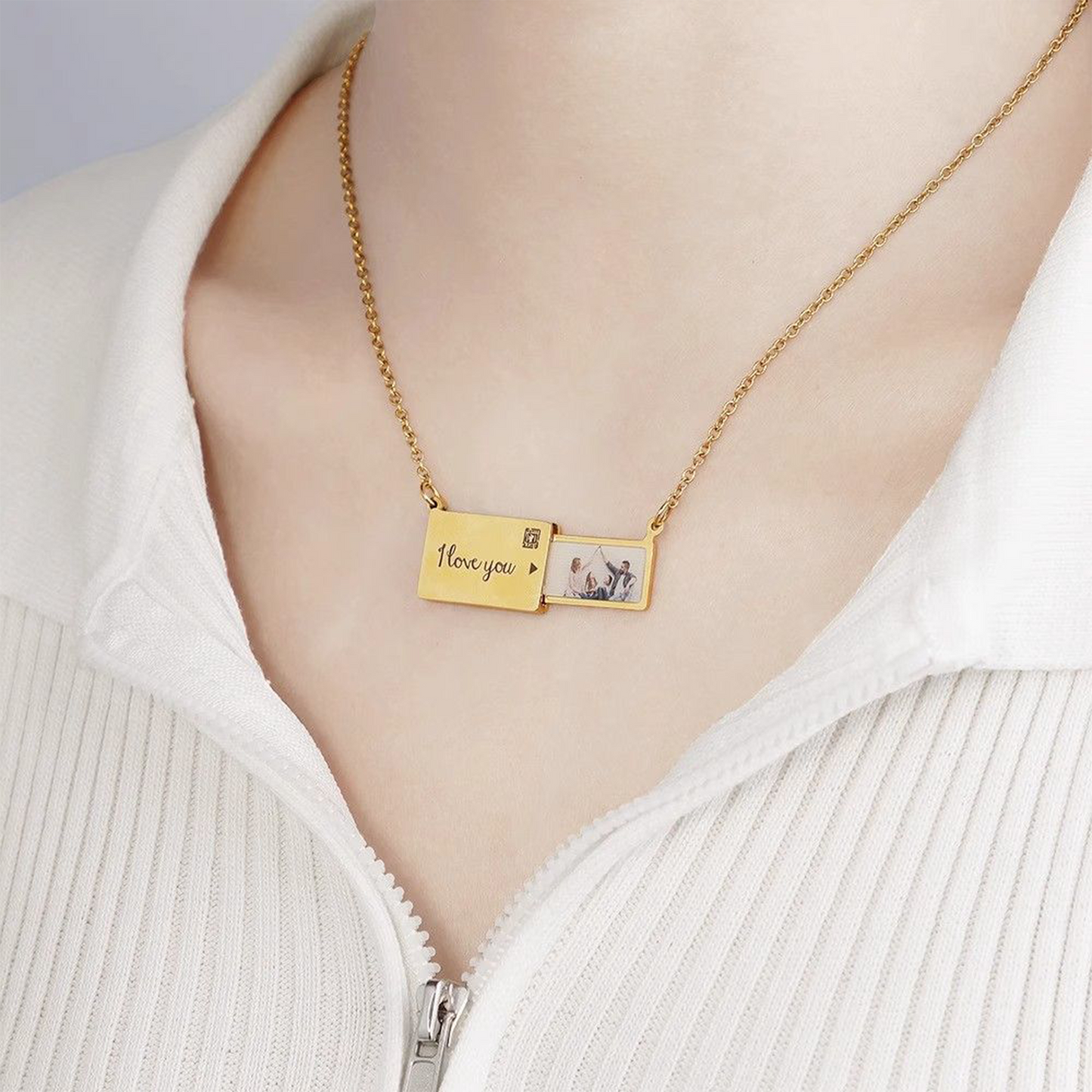 Custom Photo Envelope Locket Necklace | Engraved Stainless Steel Hidden Message Pendant | Minimalist Clavicle Chain Jewelry | Anniversary Gift