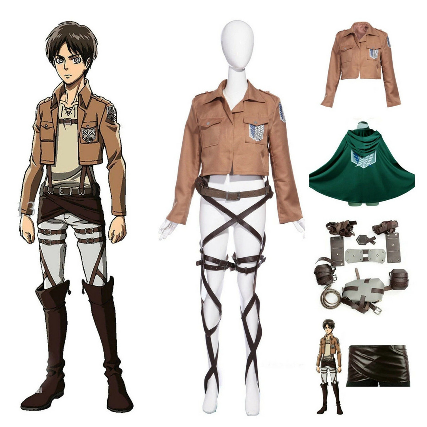 Levi Ackerman Survey Corps Jacket Anime Cosplay Costume with Fabric & Faux Leather Design – AOT024 party X party