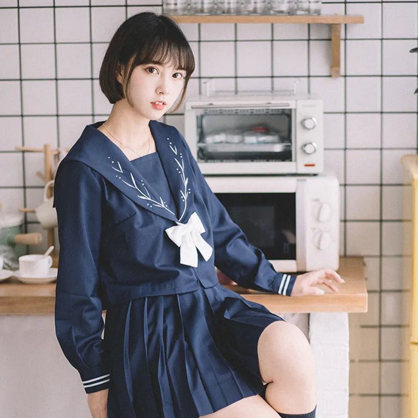 Japanese JK Uniform Set | Original Academy Style Sailor Suit – Women’s Student Class Uniform & Pleated Skirt Academy Costume (C061) party X party