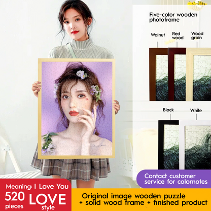 Personalized Couple Photo Jigsaw Puzzle with Solid Wood Frame – Custom Love Puzzle Gift (500–1314 Pieces)
