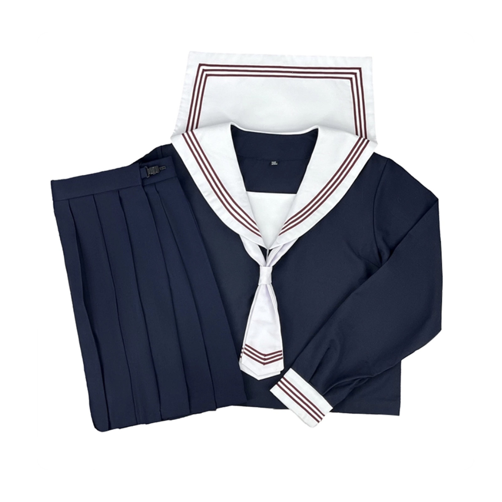 Authentic White-Collar Sailor Suit | Red Three-Line JK Uniform Set - Premium School-Supplied Style Japanese Academy Basics (C031) party X party