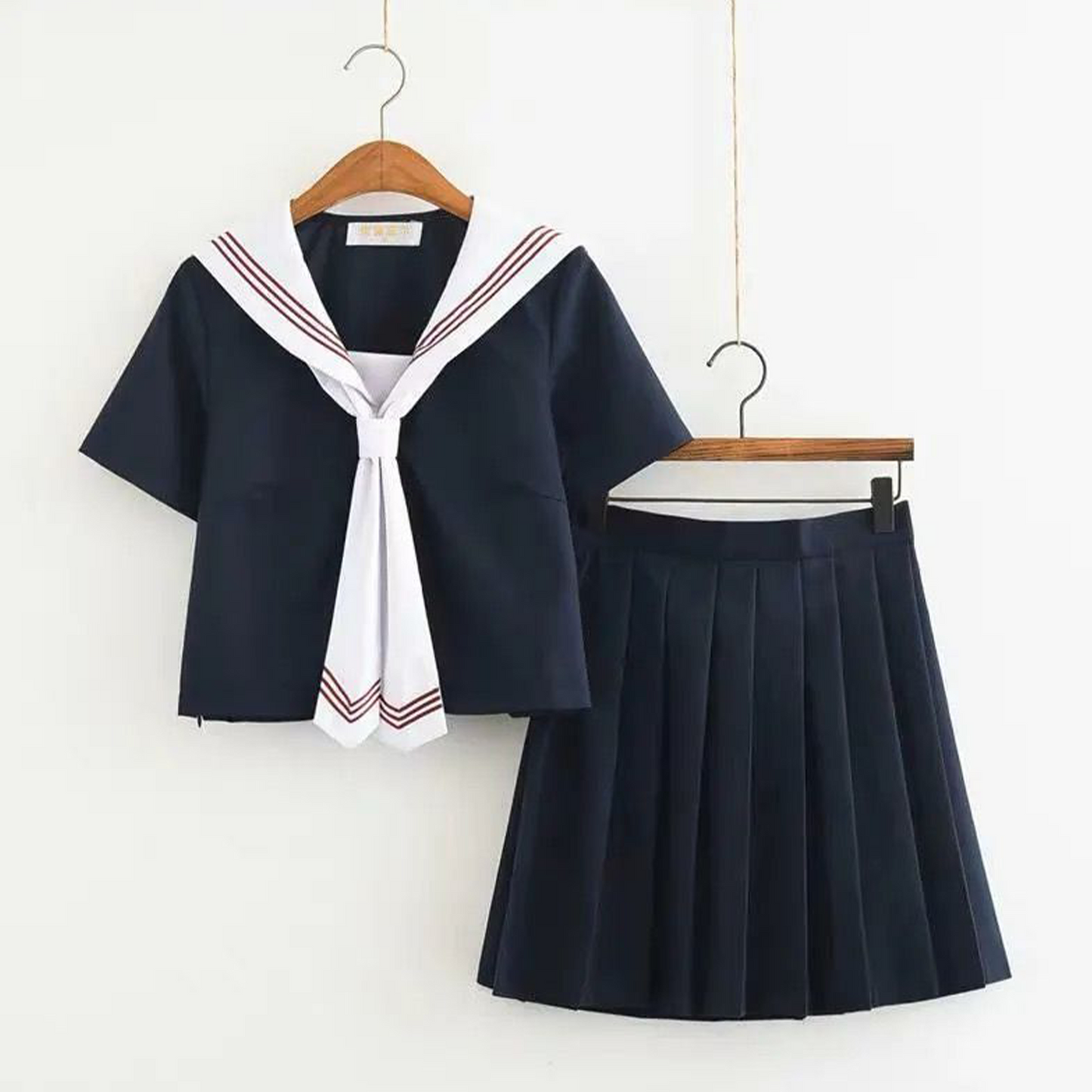 Authentic Japanese JK Uniform | White-Collar Red 3-Line Sailor Suit Set - Basic School-Supplied Academy Clothing C030 party X party