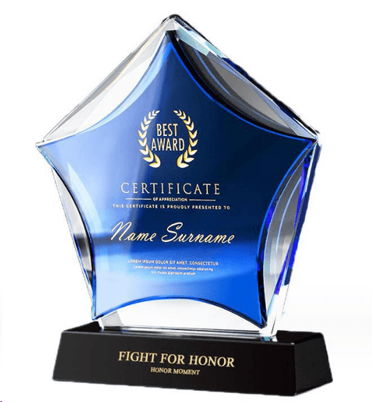Crystal Trophy Metal Five-pointed Star Trophy Commemorative Trophy Customizable Colors Engravable – TR-480 - party X party