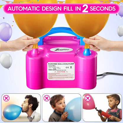 ZEUSRAY Portable Electric Balloon Pump - 110V 600W Dual Nozzle Balloon Inflator Pump with 113 Accessories - party X party