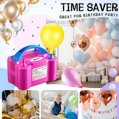 ZEUSRAY Portable Electric Balloon Pump - 110V 600W Dual Nozzle Balloon Inflator Pump with 113 Accessories - party X party