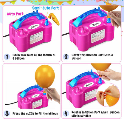 ZEUSRAY Portable Electric Balloon Pump - 110V 600W Dual Nozzle Balloon Inflator Pump with 113 Accessories - party X party