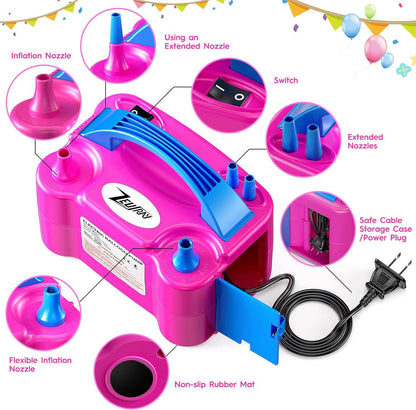 ZEUSRAY Portable Electric Balloon Pump - 110V 600W Dual Nozzle Balloon Inflator Pump with 113 Accessories - party X party