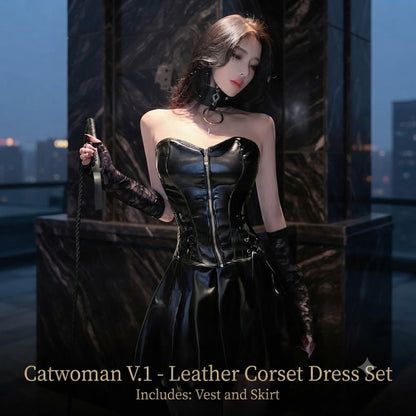 Catwoman Sexy Halloween Cosplay Costume 2-Piece PU Leather Bunny Girl Outfit Set for Party & Comic Con – DC406 party X party