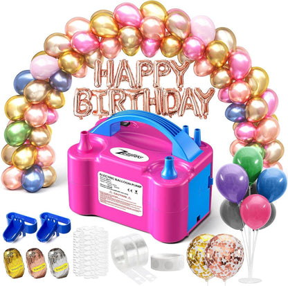 ZEUSRAY Portable Electric Balloon Pump - 110V 600W Dual Nozzle Balloon Inflator Pump with 113 Accessories - party X party