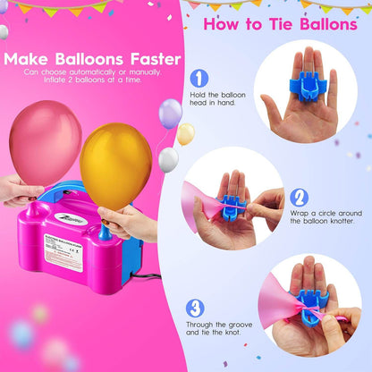 ZEUSRAY Portable Electric Balloon Pump - 110V 600W Dual Nozzle Balloon Inflator Pump with 113 Accessories - party X party