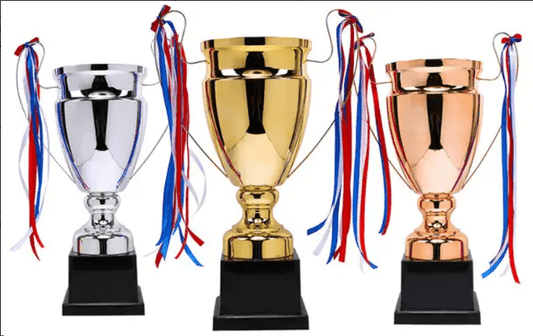 Engravable Metal Trophy | Creative Commemorative Award in Multiple Colors & Sizes – TR-1425 - party X party