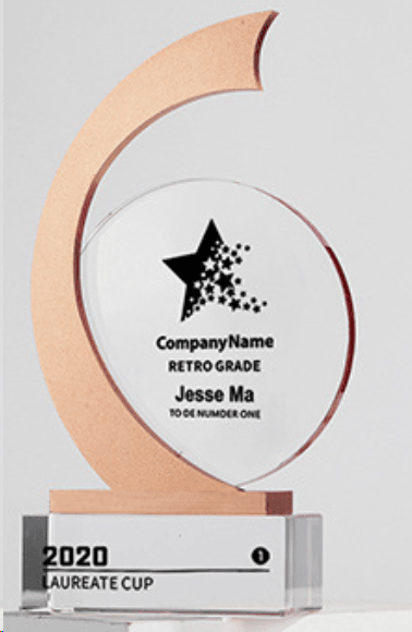 Crystal trophy fixed size available in gold, silver and copper colors, can be engraved – TR-470 - party X party