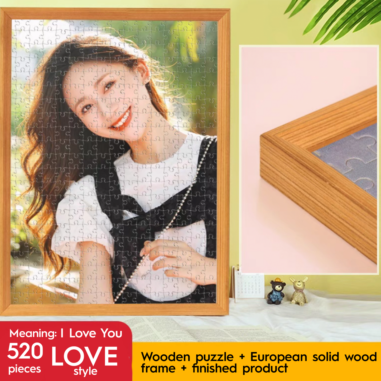 Personalized Couple Photo Jigsaw Puzzle with Solid Wood Frame – Custom Love Puzzle Gift (500–1314 Pieces)