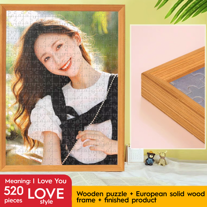 Personalized Couple Photo Jigsaw Puzzle with Solid Wood Frame – Custom Love Puzzle Gift (500–1314 Pieces)