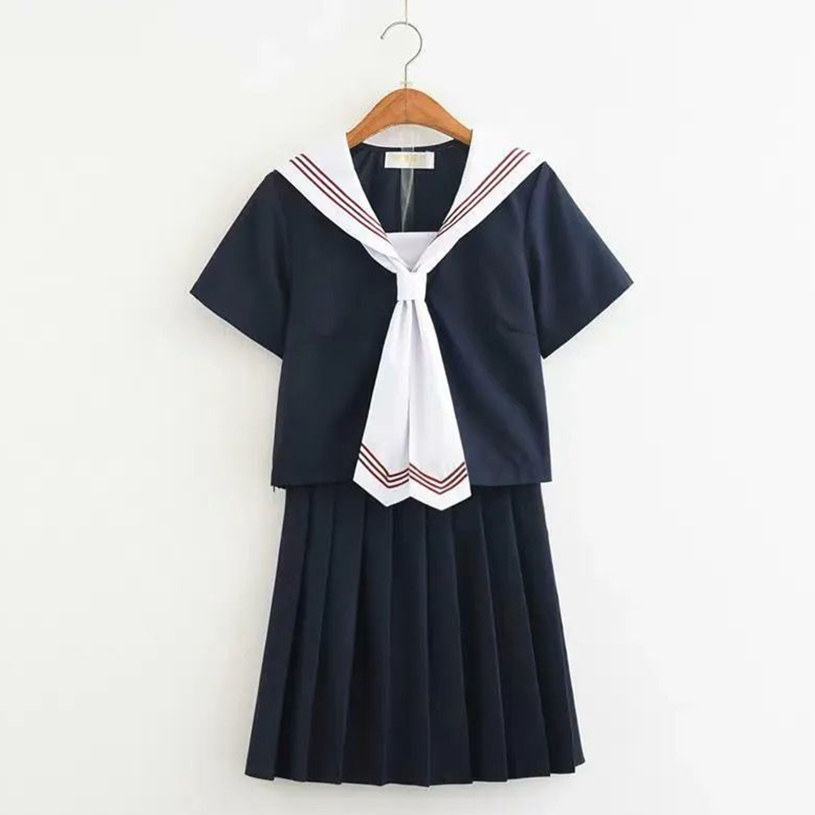 Authentic Japanese JK Uniform | White-Collar Red 3-Line Sailor Suit Set - Basic School-Supplied Academy Clothing C030 party X party