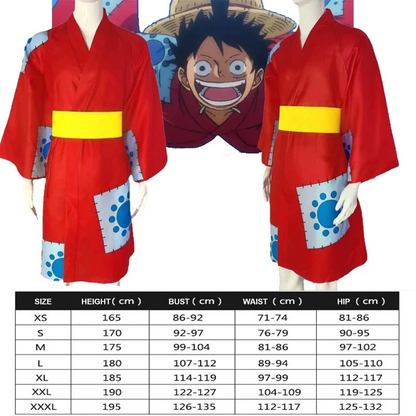 One Piece Wano Country – Monkey D. Luffy Long Robe Cosplay Costume – Halloween Kids & Adult Role-Play Outfit 0022