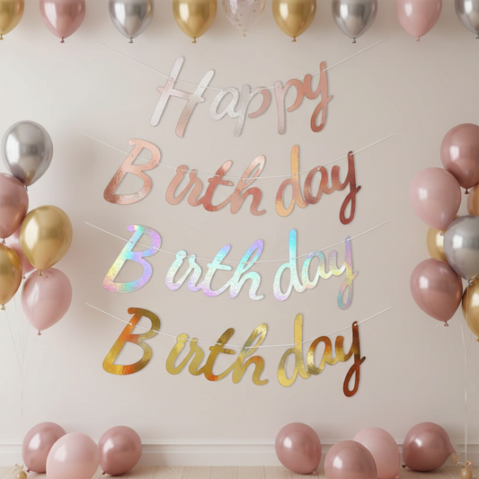 HAPPY Birthday Rose Gold Birthday Banner - Colorful Party Decoration in 4 Colors