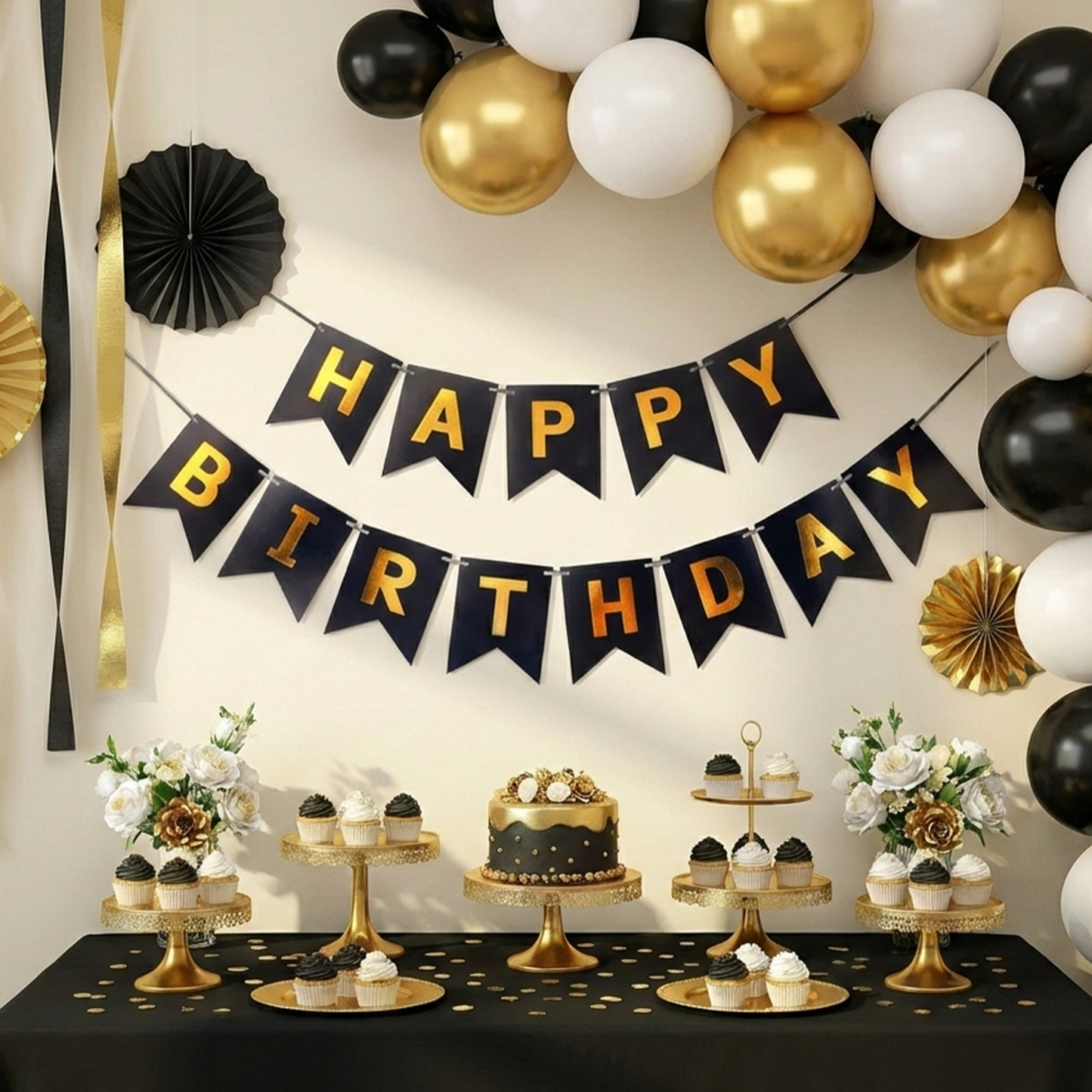 Happy Birthday Black Banner Fishtail Flag M size – B039-BK