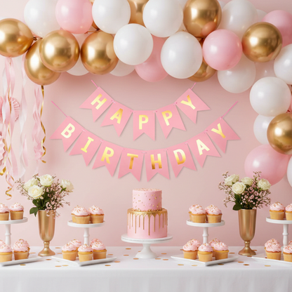 Happy Birthday Pink Banner Fishtail Flag M size – B039-PK