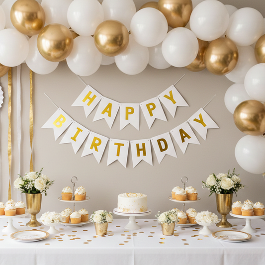 Happy Birthday White Banner Fishtail Flag M size – B039-WH