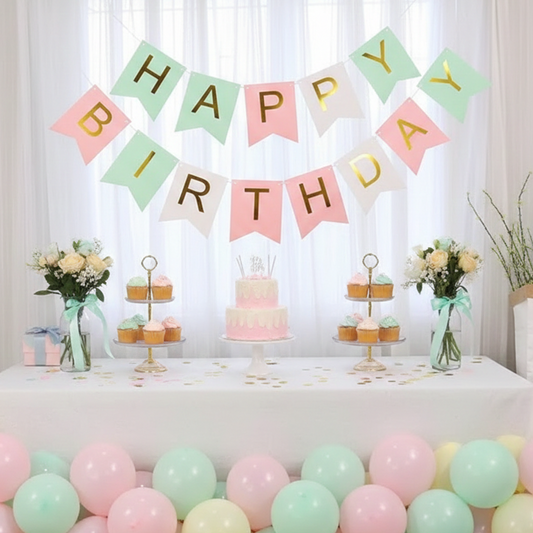 Happy Birthday Balloon Decor - Fishtail Flag L Size B040 Macaroon Balloons x6