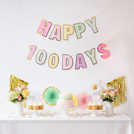 HAPPY 100 DAYS Fishtail Flag (Macaron) Party – B041 party X party