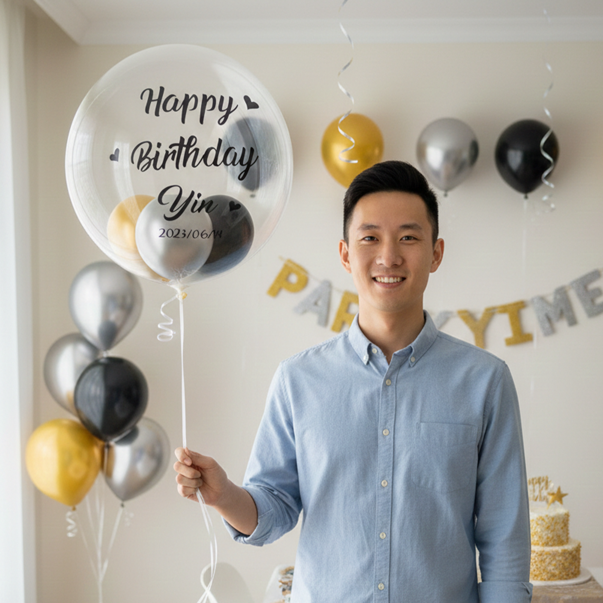 17″ Japanese Crystal Balloon(Custom Printed)  + Small Balloon Bundle – B134-1 party X party