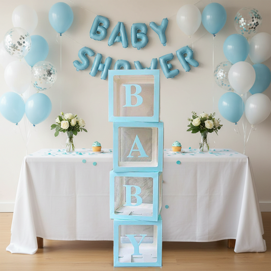 Transparent Balloon Box Set – Light Blue – BABY/LOVE Letter Options – Two Styles party X party