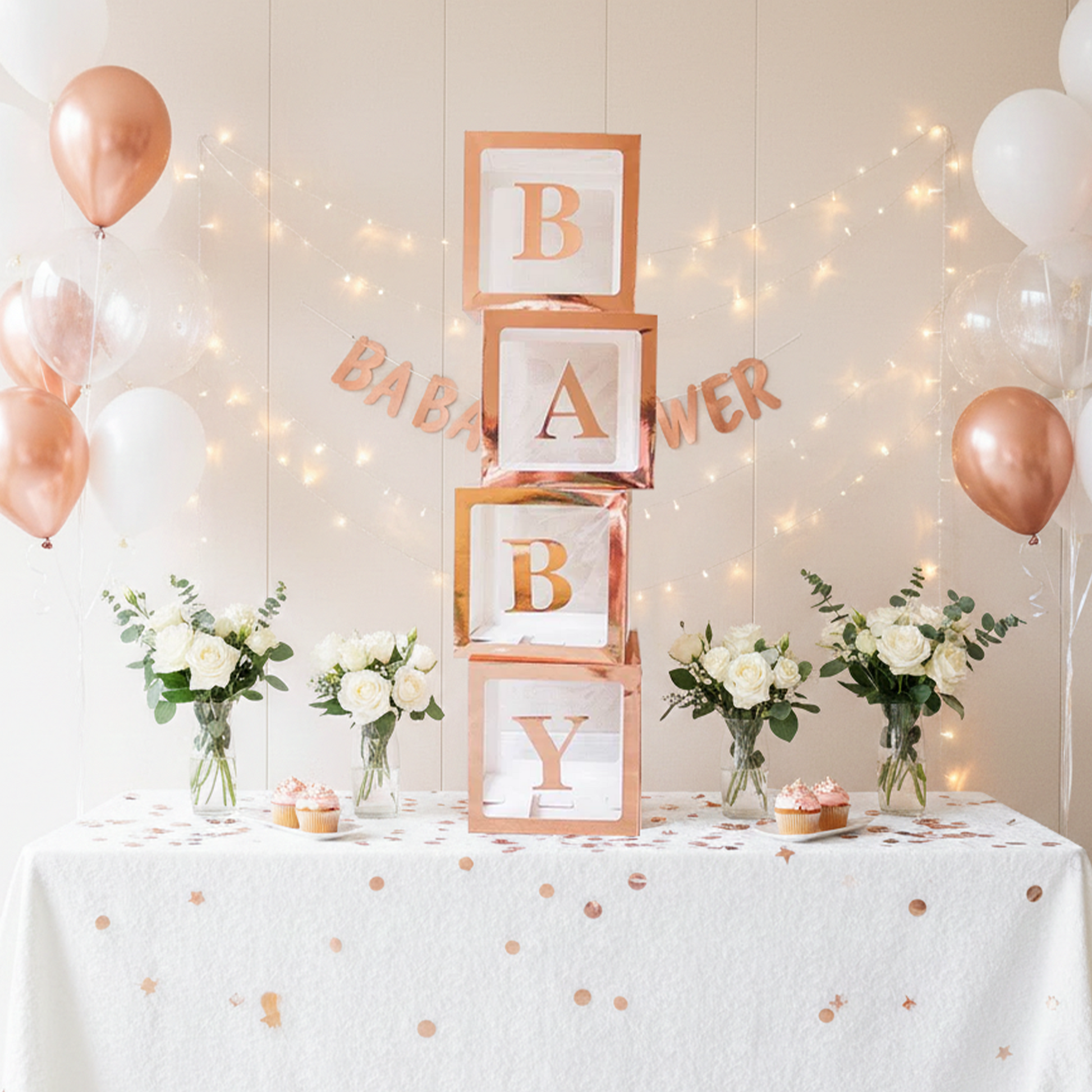 Transparent Balloon Box Set – Rose Gold – BABY/LOVE Letter Options – Two Styles party X party