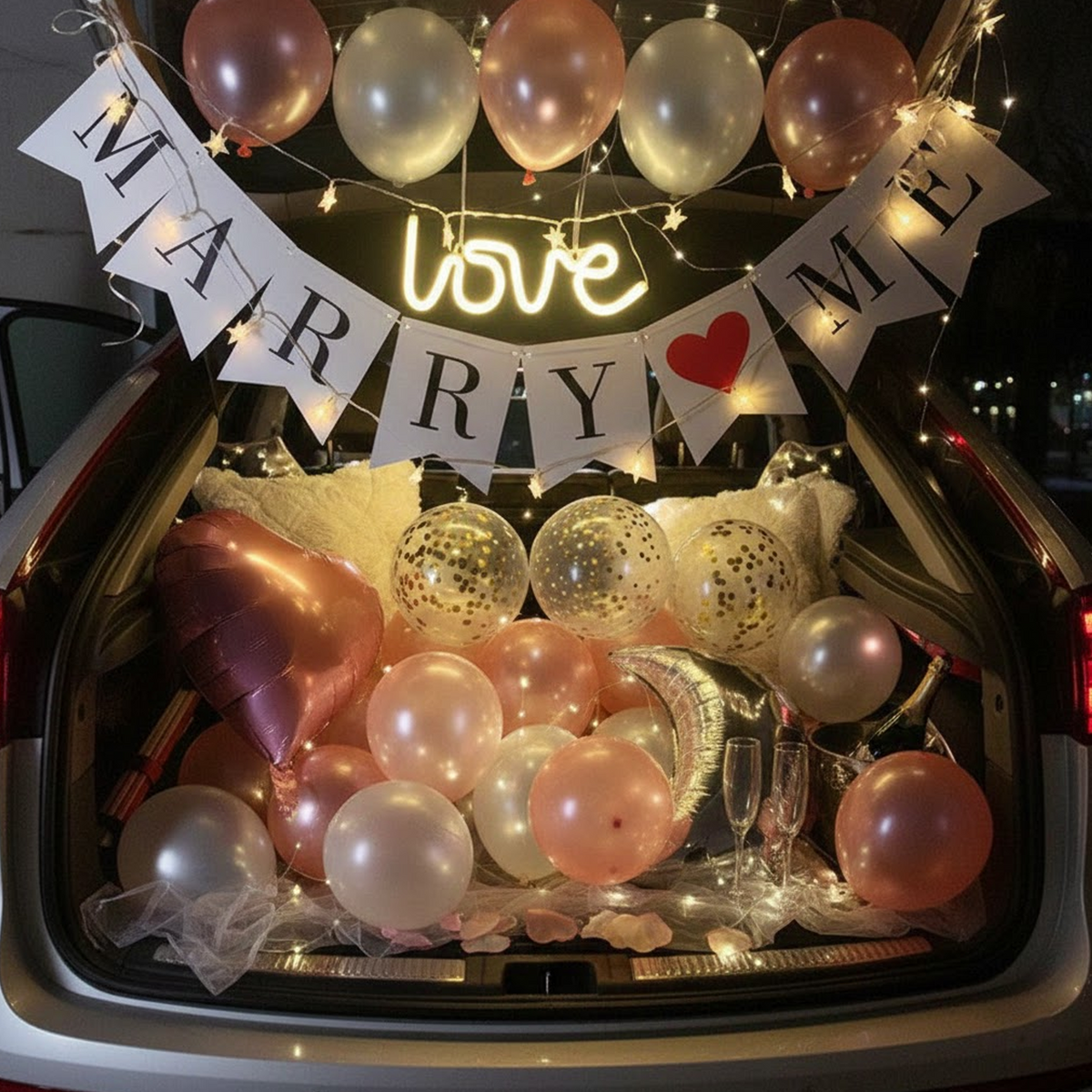 Pink Love Shape Balloon Car Trunk Decoration – Proposal Balloon Party ...