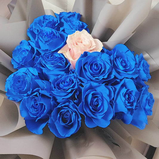 16 Blue Roses + 1 Pink Rose--F-510 - party X party