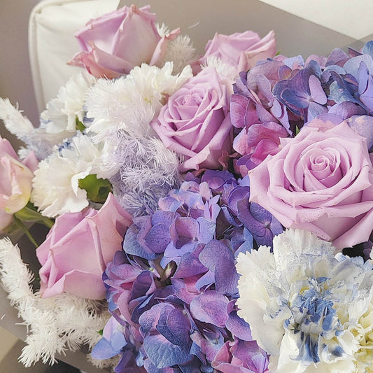 Purple embroidery ball purple rose wavy white platycodon cycas revoluta – --F-535 - party X party