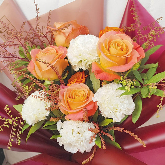 Pink Rose Wavy White Platycodon Sedum Bouquet – --F-541 - party X party